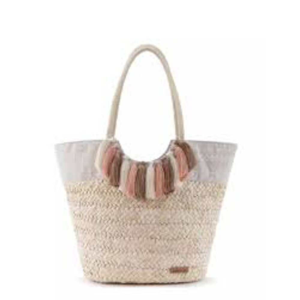Sakroots Sakroots Artist Circle Lola Woven Beach Tote Bag Natural Mojave Mirage